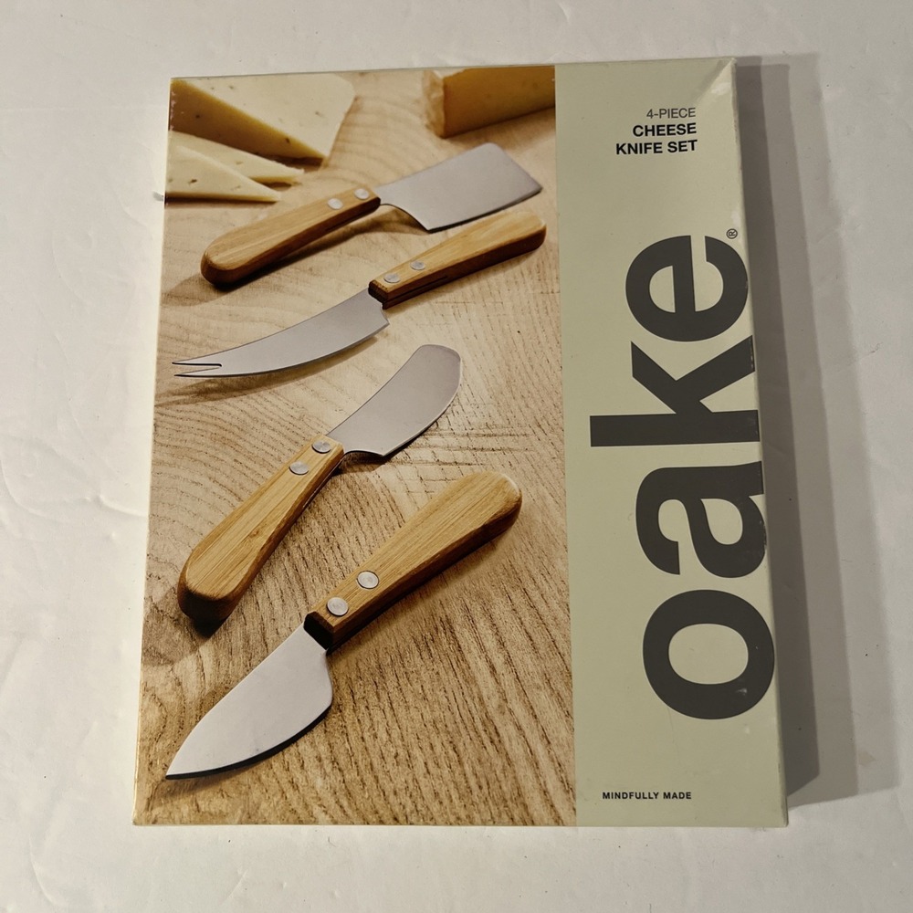 Oake Cheese Knives Set of 4 Bamboo Stainless Steel Created for Macy's‎ NEW